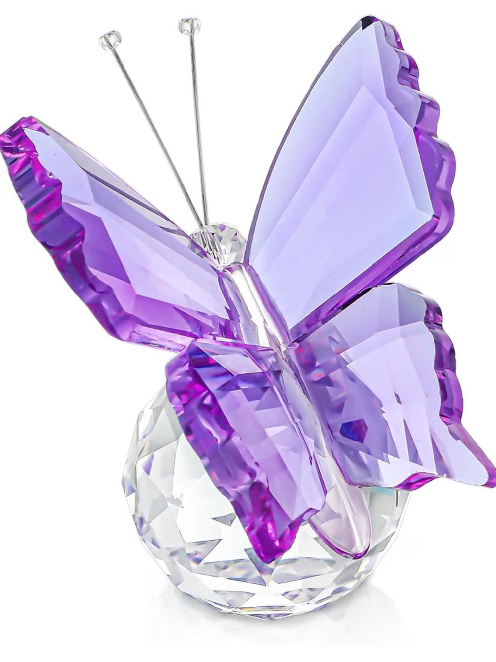 Purple Crystal Butterfly Figurine With Faceted Ball Base ~2.25” Tall New